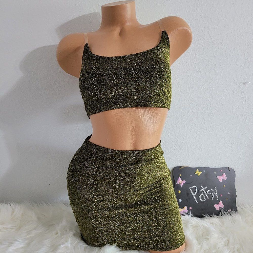 NWT  SEDUCTION Top & Skirt Gold-Black  Set   198